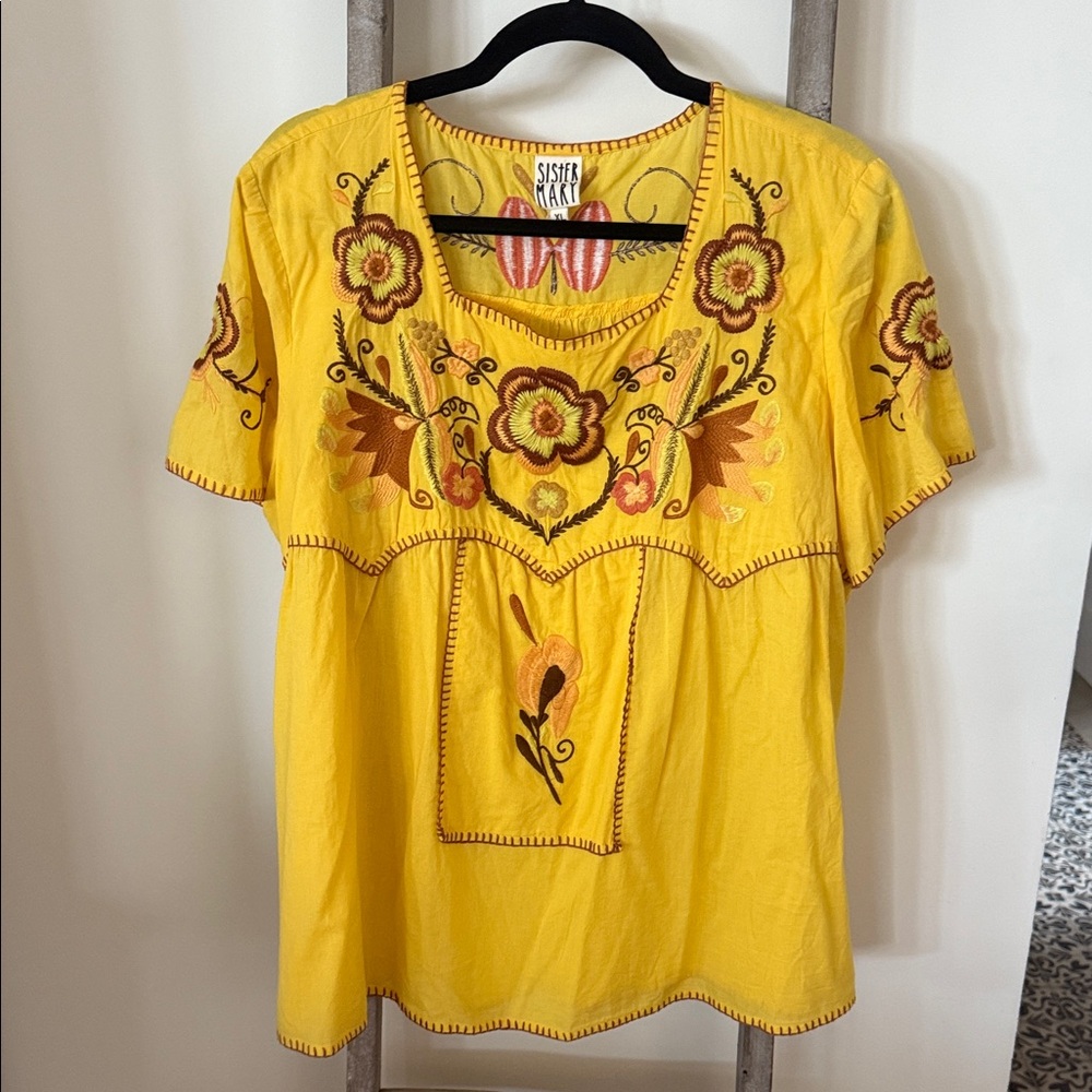 Sister Mary Yellow Floral Embroidered Blouse
